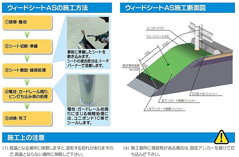 アオイ化学工業 防草シート ウィードシートAS 3mm×1.1ｍ×8ｍラップ 耳