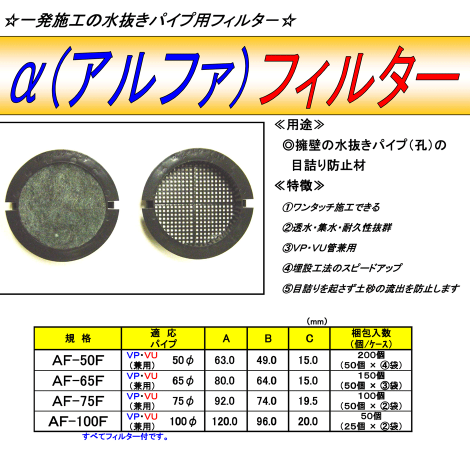 水抜きパイプ用フィルター、アールフィルター50K:50個（合成繊維マット