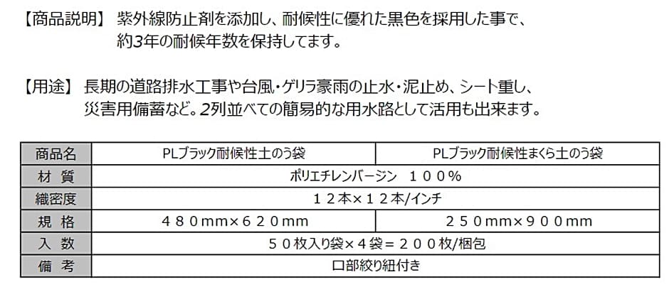 PLブラック耐候性枕土のう袋 パレックス まくら土のう マクラ土のう 250×900mm 200枚入 50枚×4袋  :hyu3600000000553:現場にGO - 通販 - Yahoo!ショッピング