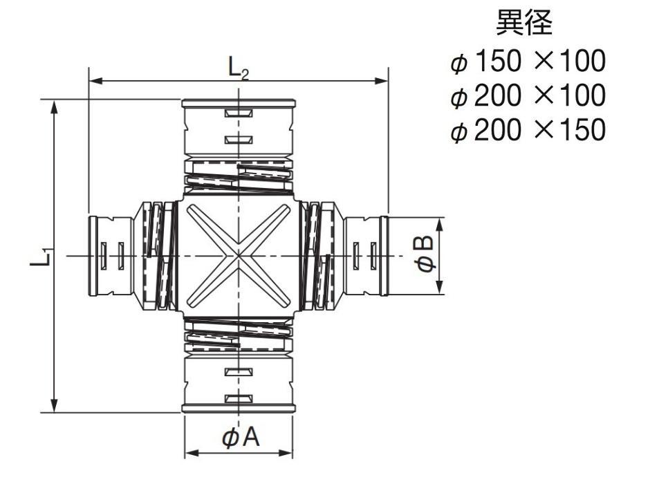 トヨドレンダブル管用 90°クロス (十字管) φ150 TDW-150用 継手 暗渠排水管 Denka  :hyu2700000000200:現場にGO - 通販 - Yahoo!ショッピング