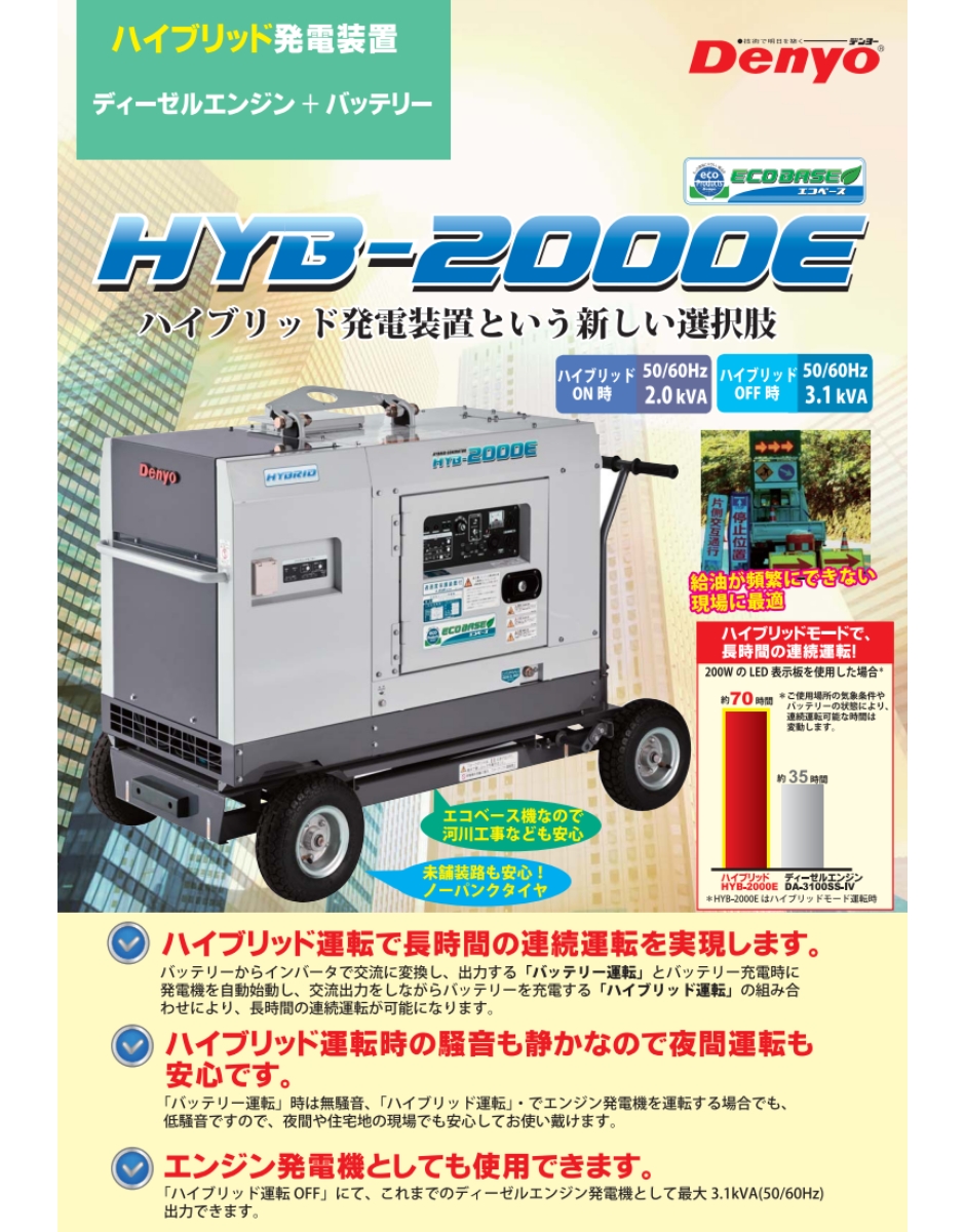 デンヨー ハイブリッド発電装置 HYB-2000E バッテリー ディーゼル