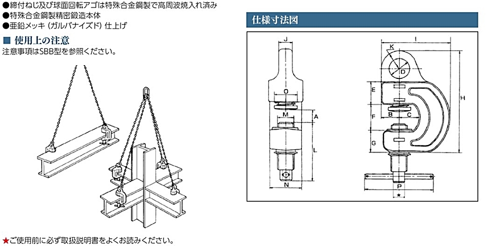 イーグルクランプ SBN型 ねじ式吊クランプ SBN-300 1-25 最大荷重300kg