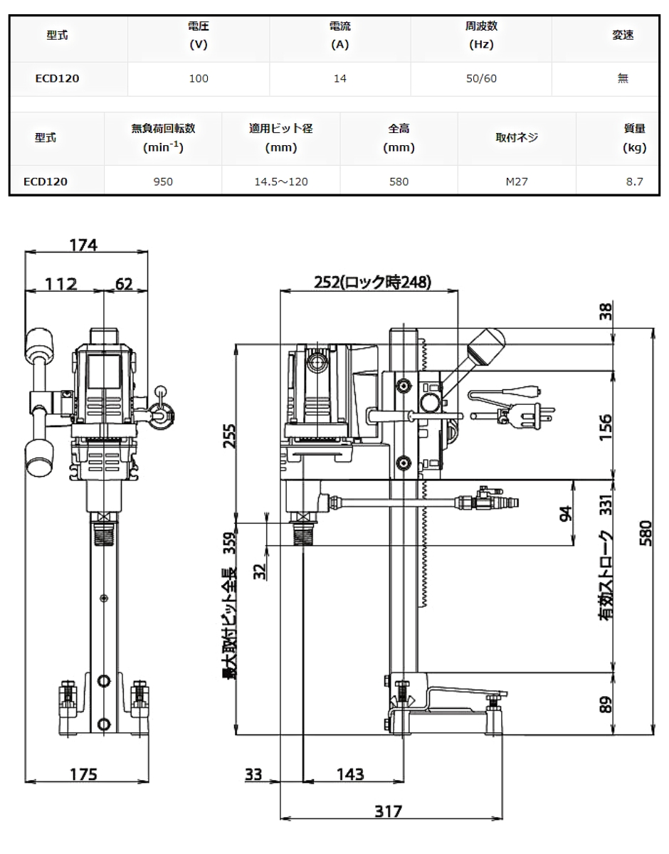 エクセン ダイヤモンド・ドリル M27ネジタイプ ECD120 EXEN - 電動工具