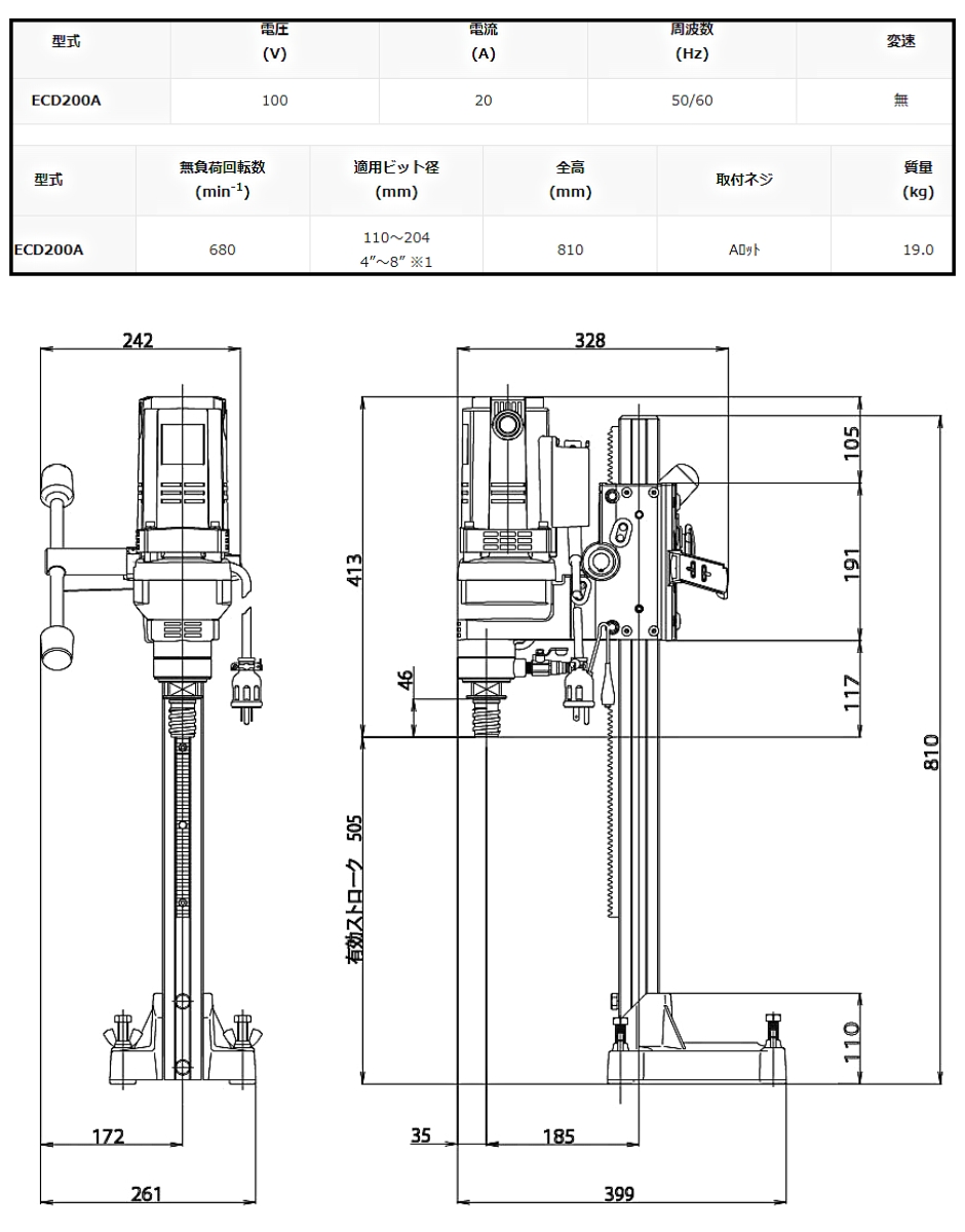 エクセン モータクランプアッセン ダイヤモンド ドリル ECD200A EXEN