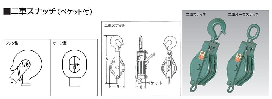 スリーエッチ 一車スナッチ フック型 75×1S 車径75mm 使用荷重0.5t 強力型滑車 HHH