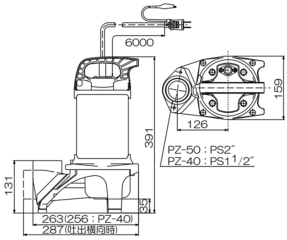 工進 汚物用水中ポンプ ポンスター PZ-540 PZ540 40mm 50Hz ステンレス