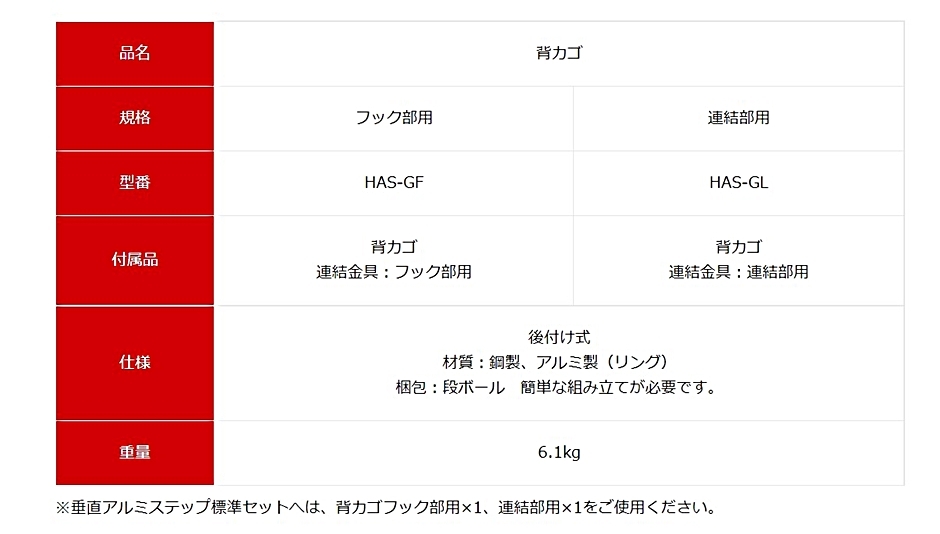 ホーシン 垂直アルミステップ 背カゴ フック部用 HAS-GF