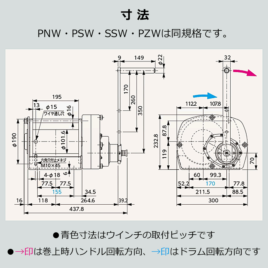 富士製作所 ポータブルウインチ 溶融亜鉛メッキ PZW-1500N [A020105