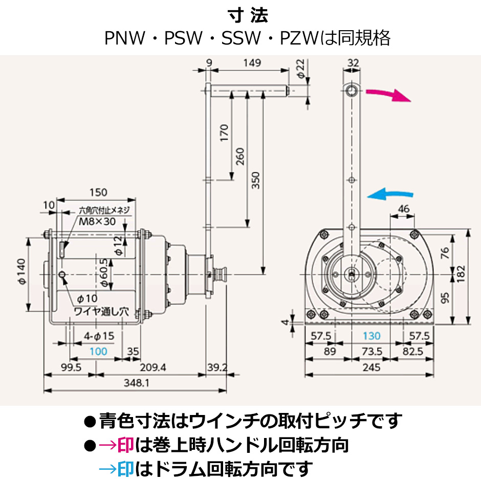 富士製作所 ポータブルウインチ PZW-500N 手動ウインチ 最大荷重500kg