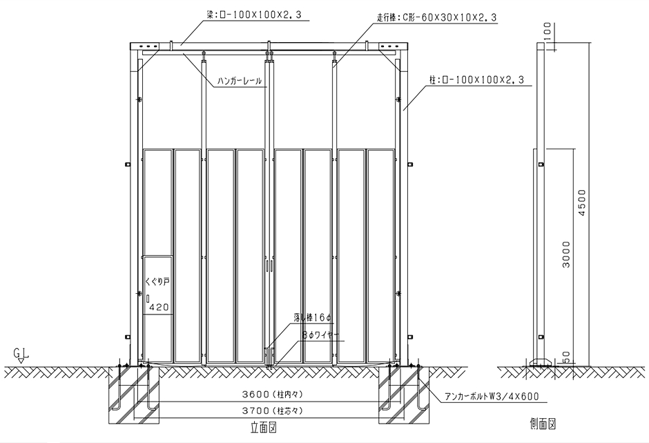 スカイパネルゲート 柱付 SP1-36 H4500×W3600 329kg カワモリ産業 工事用フェンス