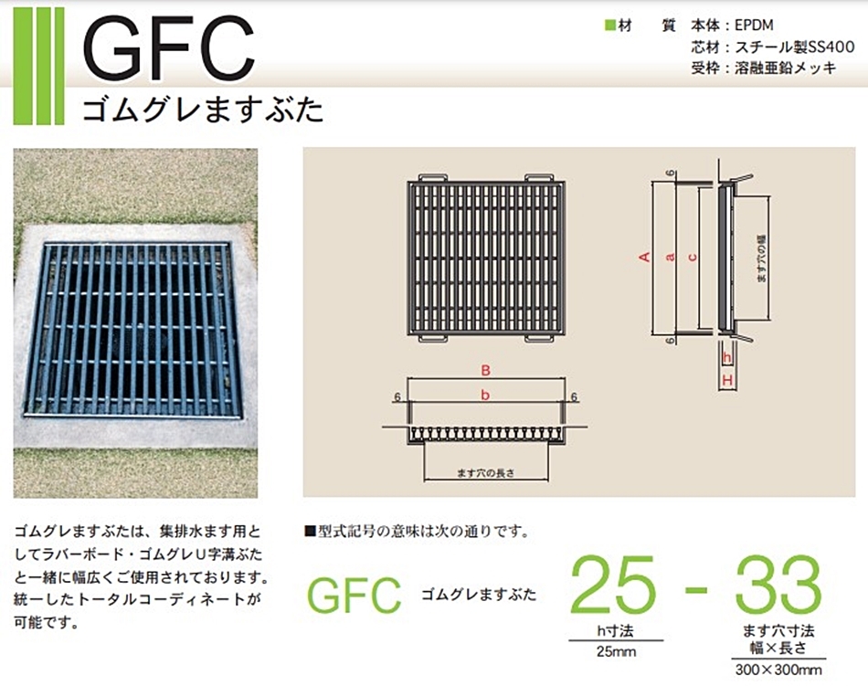 カワグレ ゴムグレーチング 4GFC32-44 1枚 ゴムグレますぶた 耐候性