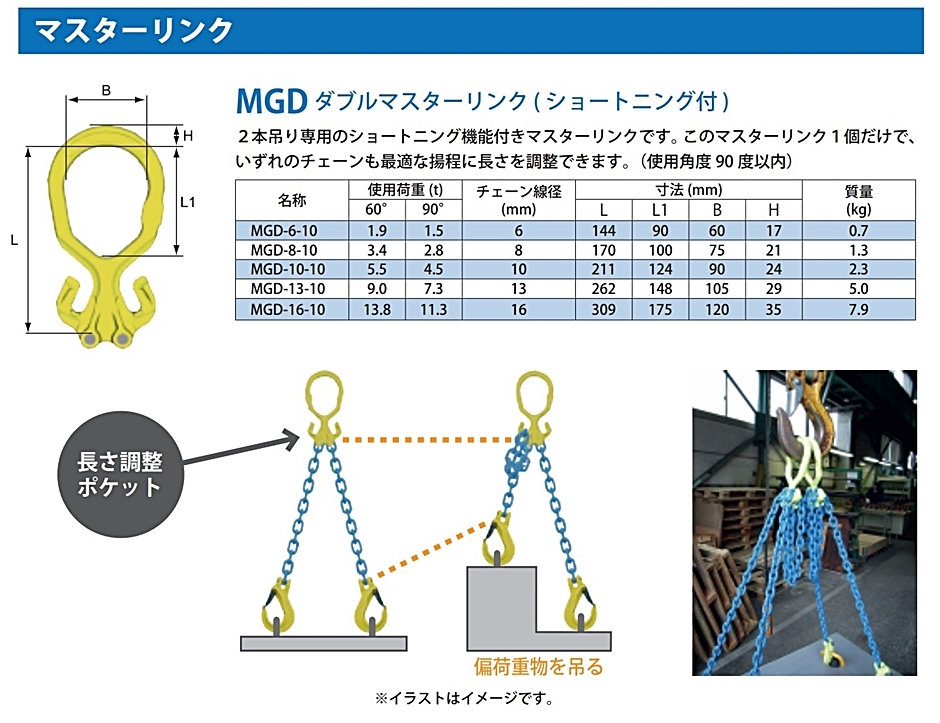 マーテック チェーンスリング 長さ調整機能付き 2本吊りセット MG2-BK