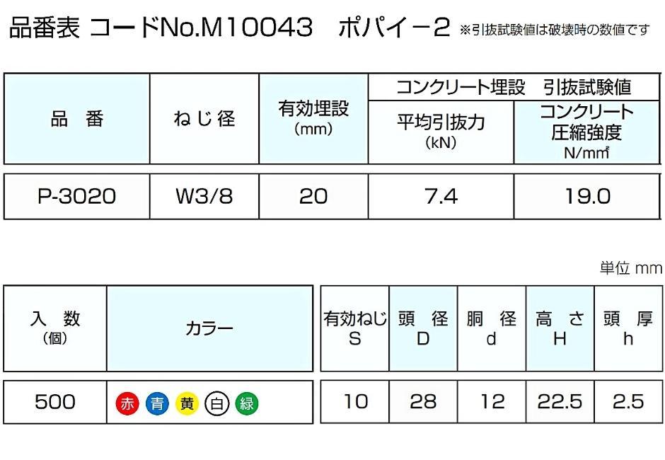 三門 ポパイ-2 P-3020 W3/8 黄 500個入り 木製合板一般用インサート