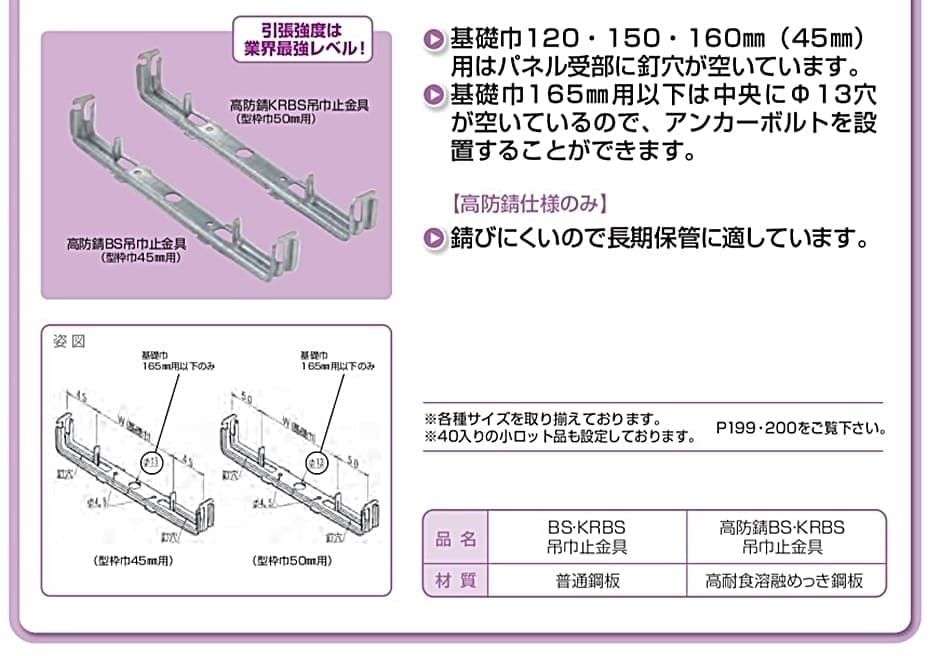 NSP 型枠45mmNSP用 高防錆BS-380吊巾止金具(50入) エヌエスピー 巾止