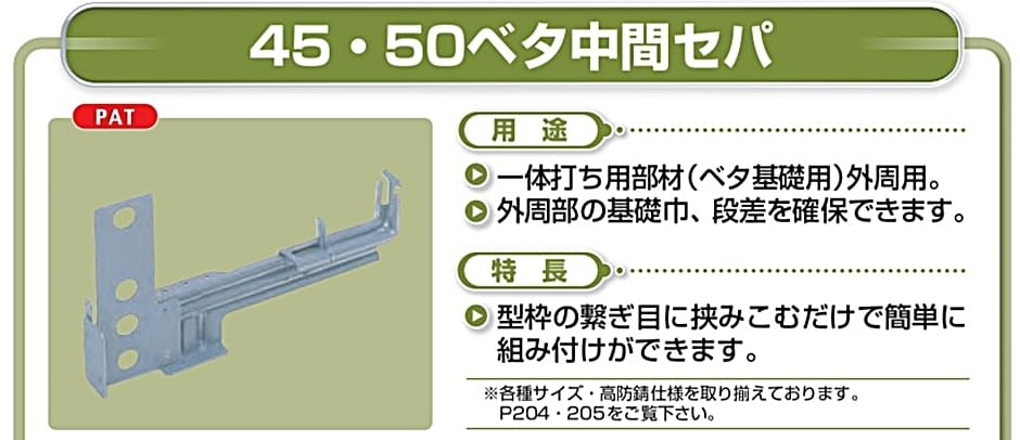 NSP 45ベタ中間セパ 120 (50入) エヌエスピー 型枠 住宅基礎関連