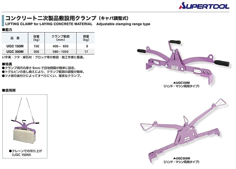 スーパーツール コンクリート吊クランプ UGC300M(キャパ調整式