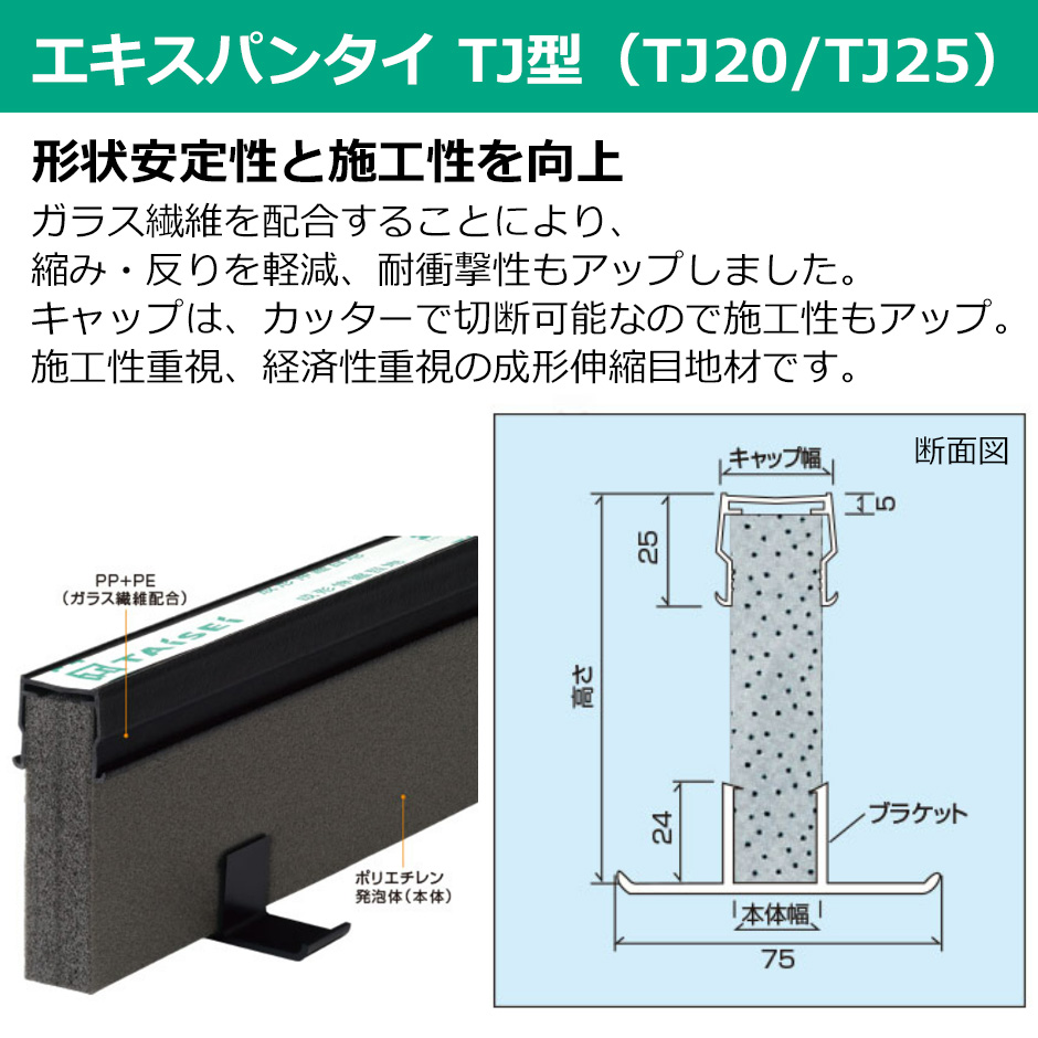 限定価格セール！】 成形伸縮目地材 エキスパンタイ TJ型20 H50 1.5ｍ