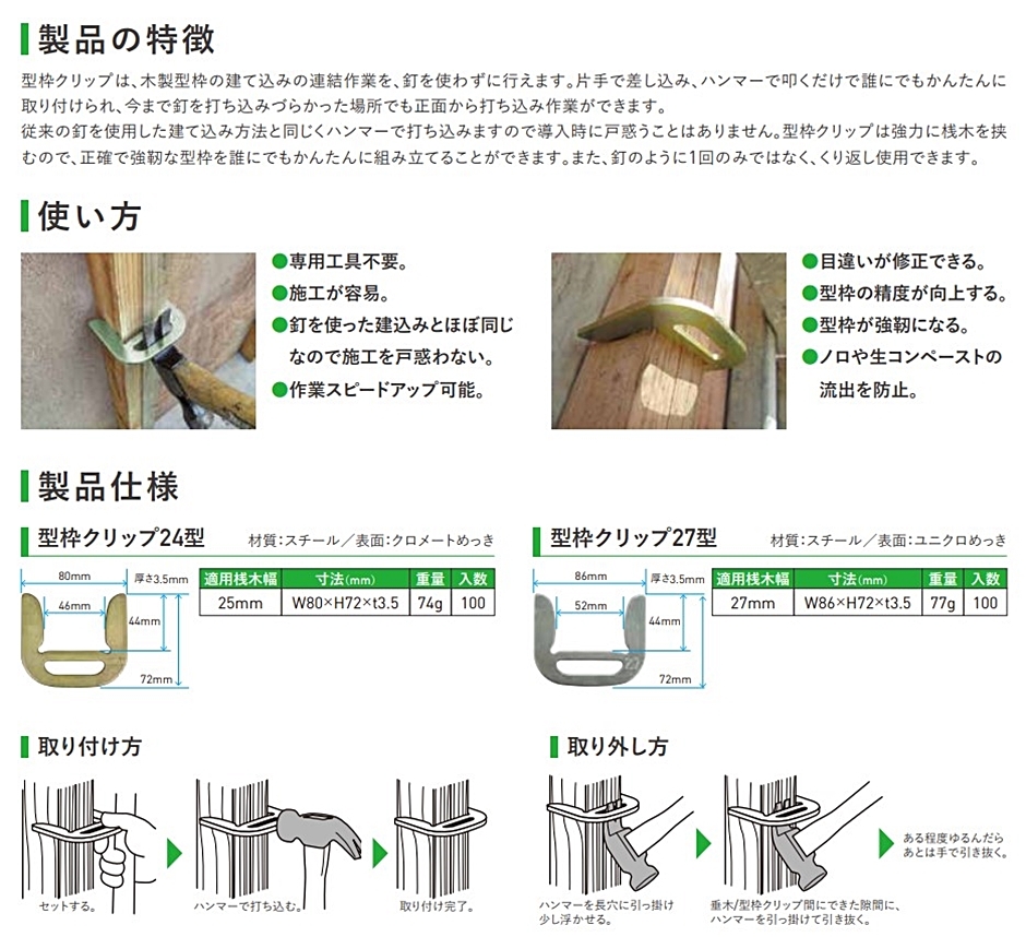 型枠クリップ 27型 100枚 タイガー産業