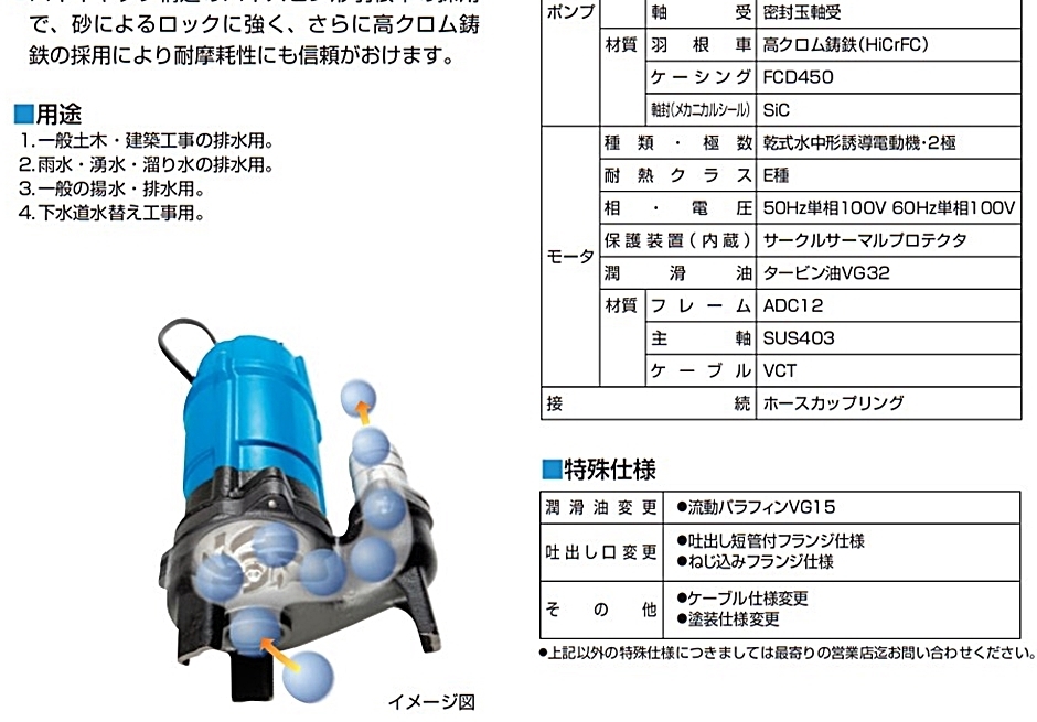 ツルミ 水中ハイスピンポンプ HSU2.55S 0.55kW 100V 50Hz/60Hz 一般