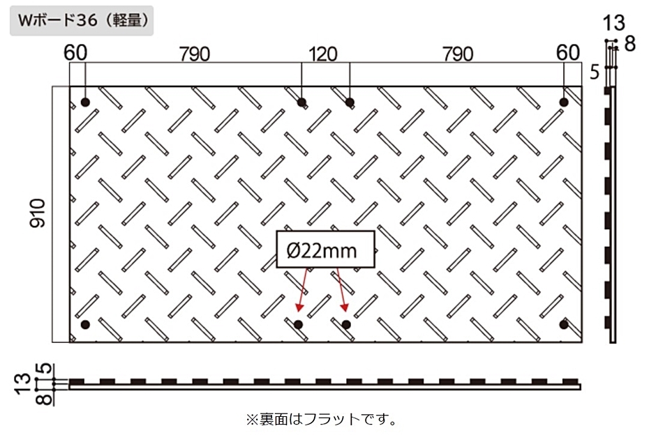 樹脂製敷板 軽量Wボード36 2枚組 3尺×6尺 13ｍｍ 片面 凸 滑り止め 13mm 8穴 養生 防振 仮設 通路 敷鉄板  プラスチックテクノロジー WPT :hyu3400000000036:現場にGO - 通販 - Yahoo!ショッピング