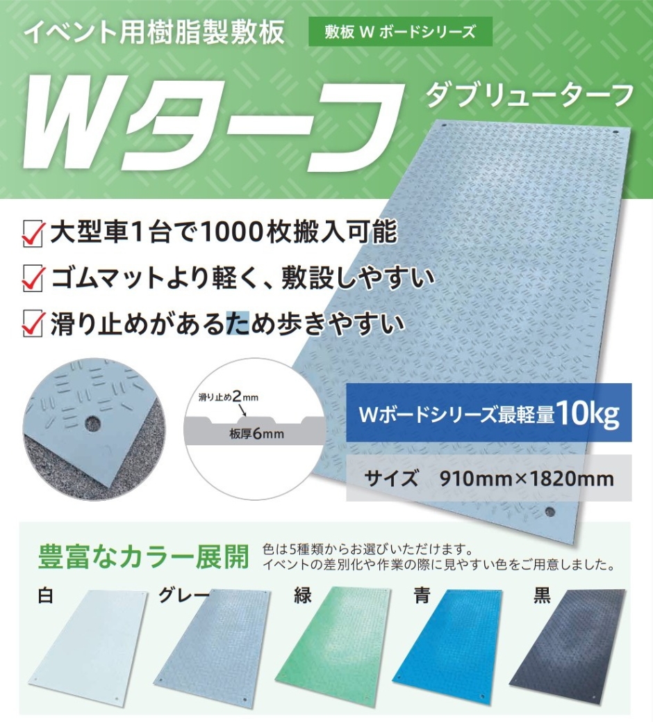 WPT 樹脂製敷板 イベント用 Wターフ 1枚 片面凸 滑り止め 910mm×1820mm×8mm 持ち手穴無し :  hyu3400000000037-1 : 現場にGO - 通販 - Yahoo!ショッピング