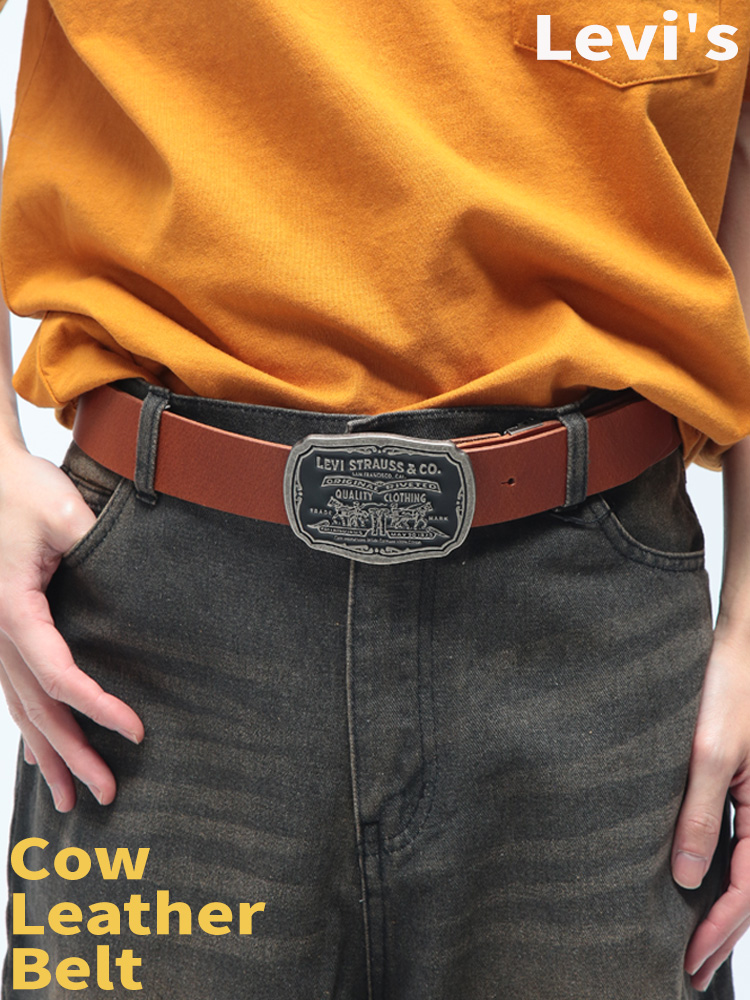 Levi's（リーバイス） ツーホースデザイン バックル レザーベルト 本革