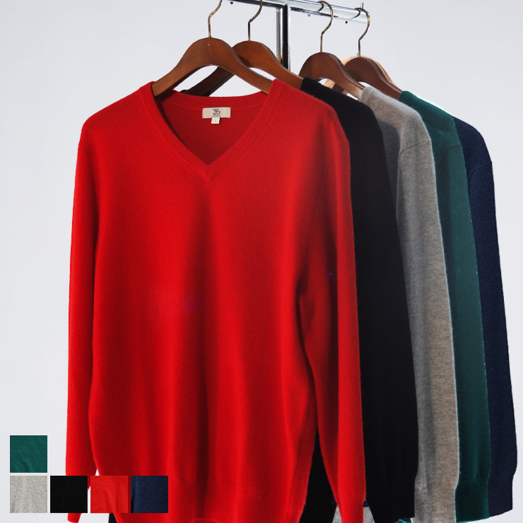 【WAAC ワック】美品 ニットセーター カシミヤ混 レッド 3サイズ メンズ お取寄せ セーター カシミヤ メンズ 丸首 長袖 ビジネス 無地 ニット