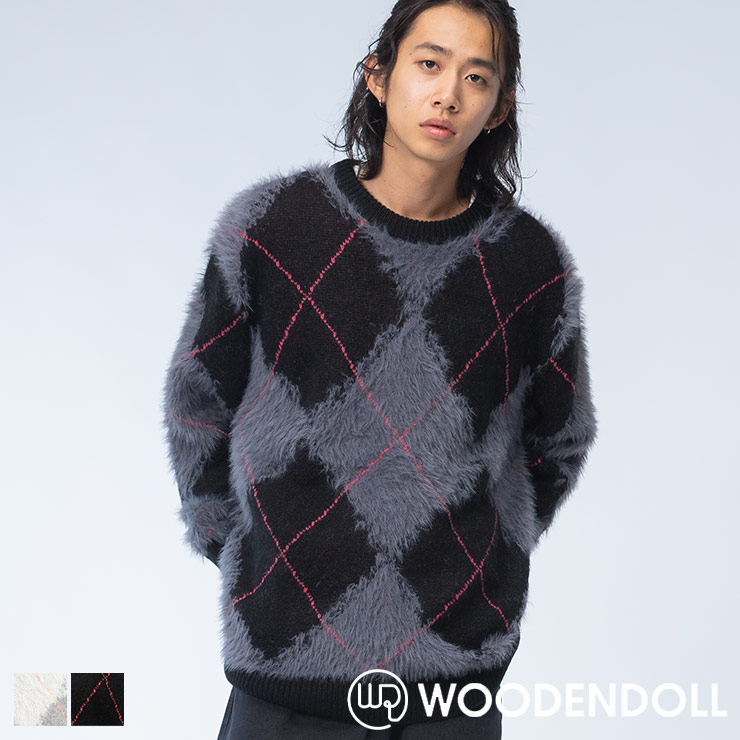 WOODENDOLL アーガイル柄 シャギーニット セーター メンズ 韓国