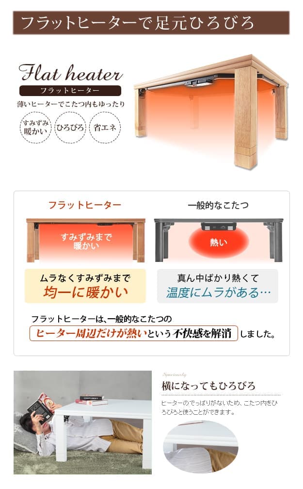 こたつ 正方形 高さ4段階調節折れ脚こたつ-フラットローリエ 80x80cm