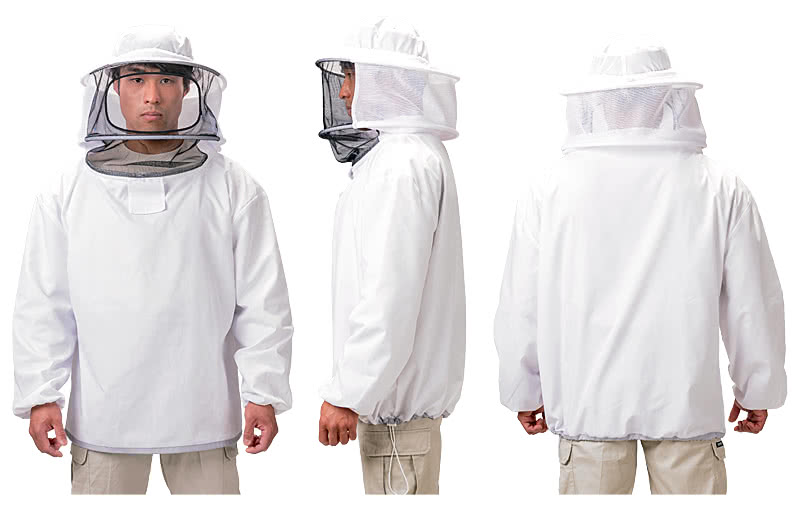 養蜂ウェア VG-002 を着用したモデルの全身画像。正面、側面、後姿。