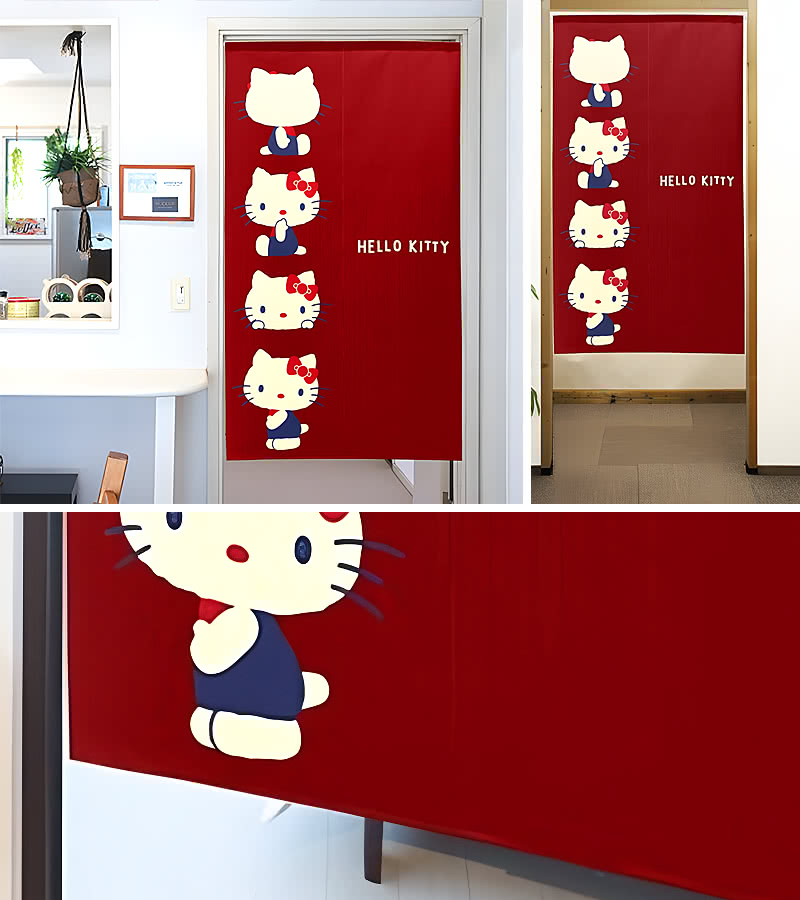 ハローキティ ハローキティのれん レトロカラー エンジ 85×150cm ハローキティ ハローキティのれん レトロカラー エンジ 85×150cm