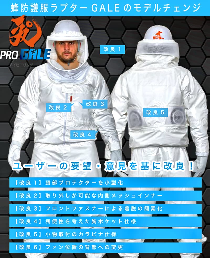 蜂防護服ラプターPRO GALEのモデルチェンジ