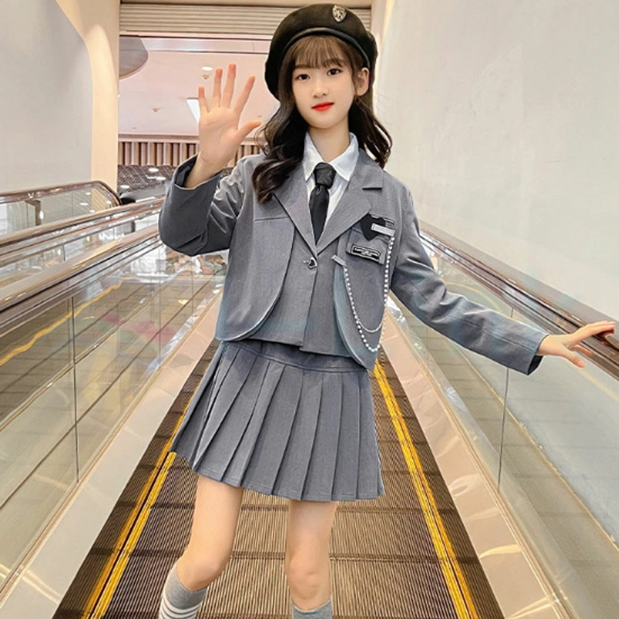 卒業式 スーツ 女の子 スカート 韓国 JK 制服 卒服 フォーマル ブレザー 4点セット ジャケット 学園風 スーツ お受験 キッズ 中学生 小学生  ピアノ発表会