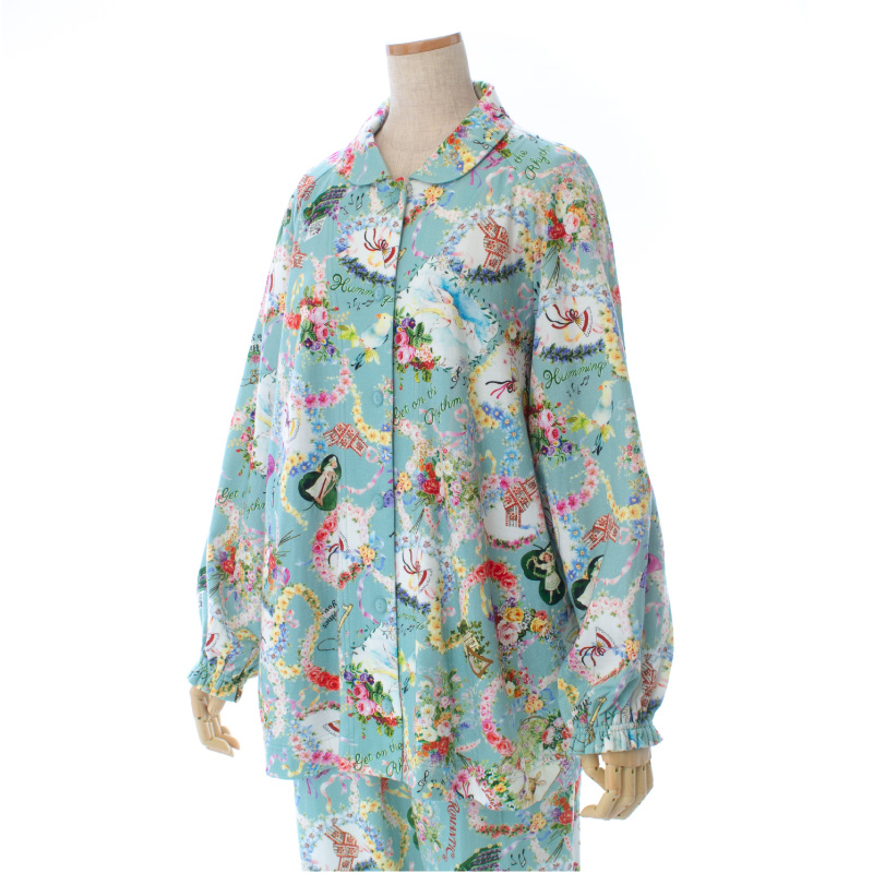 チュニック　パジャマ　長袖 チュニック TUNIC 前開きパジャマ 衿つき 長袖 40接結・メロディ