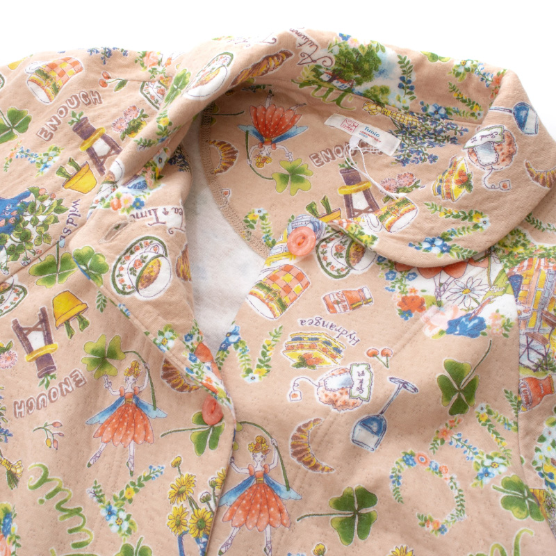 チュニック TUNIC 前開きパジャマ 49410P 衿付き キャットキルト