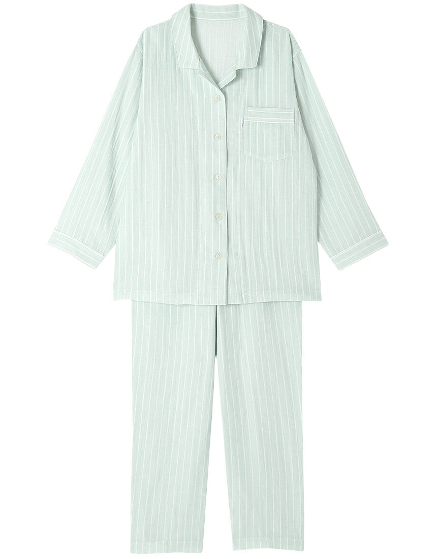 ワコール 睡眠科学 パジャマ YDX570 シャツパジャマ ストライプ柄 10分袖 10分丈 綿10...