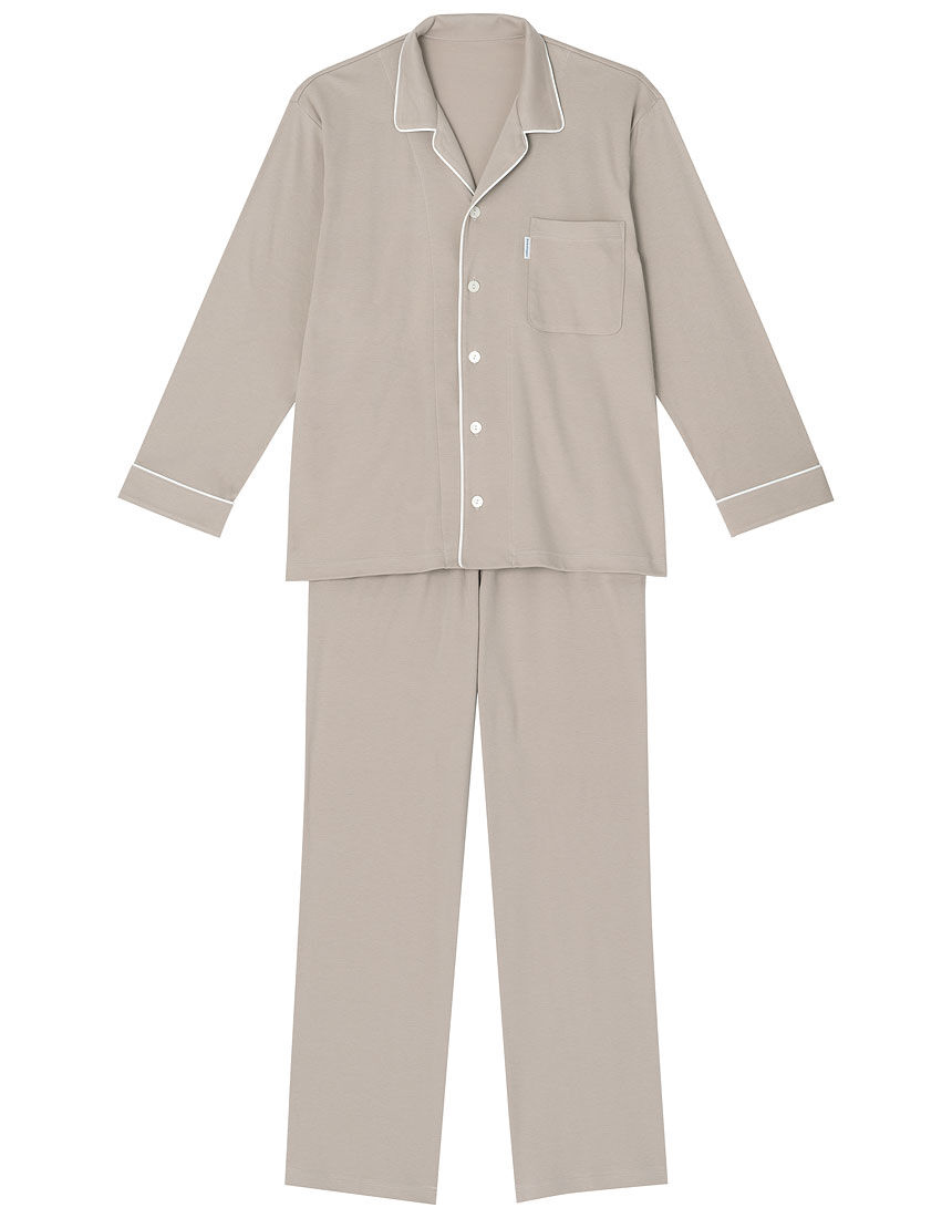 ワコール 睡眠科学 パジャマ  YGX522 メンズ シャツ 長袖 上下セット テーラー襟 天綿 綿100%  (M・Lサイズ)  日本製 ルームウェア シンプル 男性用｜i-may｜02