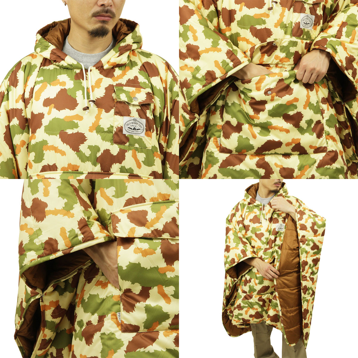 ポーラー ポンチョ 正規販売店 POLER アウトドア リバーシブル キャンプポンチョ THE REVERSIBLE CAMP PONCHO  221ACU5601 FURRY CAMO SAND