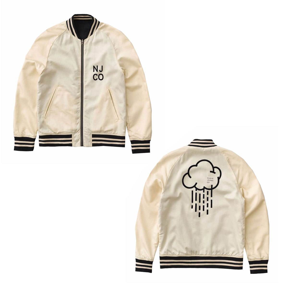 ヌーディージーンズ アウター メンズ 正規販売店 Nudie Jeans ジャケット スタジアムジャケット スタジャン MARK BASEBALL  JACKET OFFWHITE/NAVY W19