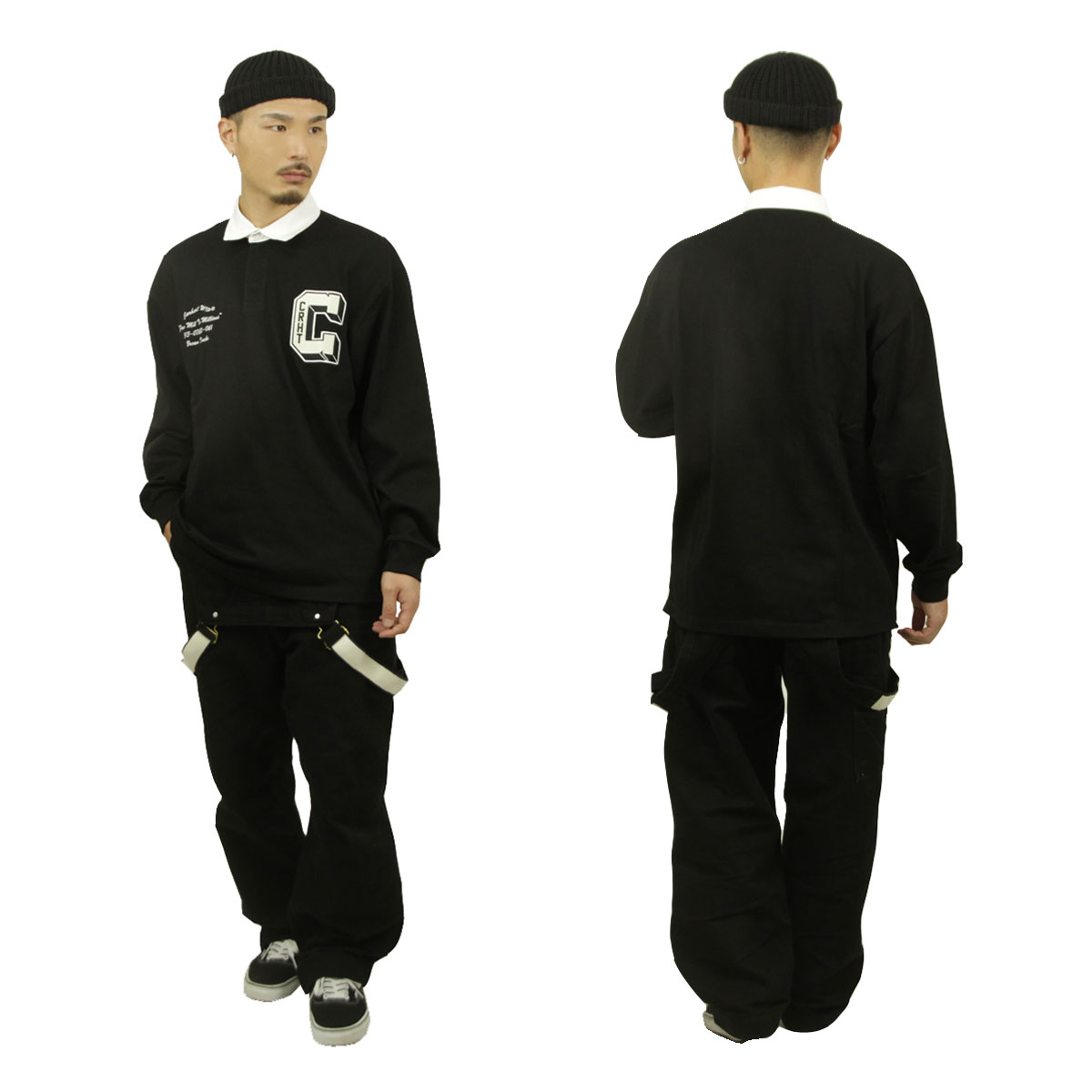 カーハート メンズ ラガーシャツ 正規品 CARHARTT WIP 長袖シャツ コットン LONG SLEEVE BROWN DUCKS RUGBY SHIRT BLACK/WHITE I033832 0D2XX