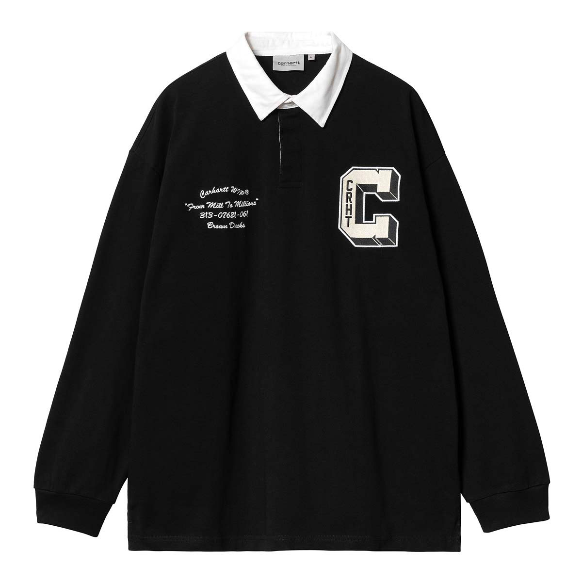カーハート メンズ ラガーシャツ 正規品 CARHARTT WIP 長袖シャツ コットン LONG SLEEVE BROWN DUCKS RUGBY SHIRT BLACK/WHITE I033832 0D2XX