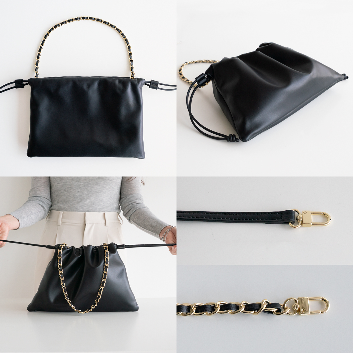 本革 巾着バッグ レディース ショルダーバッグ 3way クラッチバッグ