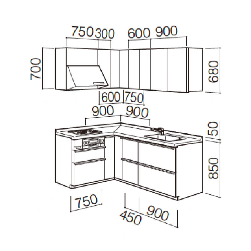 TOTO ミッテ L型 間口2250 x 1650mm グループ1 基本仕様 TOTO ミッテ L型 間口2250 x 1650mm グループ1 基本仕様