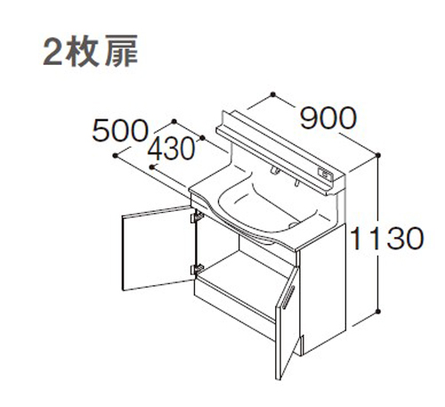 TOTO オクターブスリム 間口900mm 2枚扉 水栓タイプF1 LDSFM090BA