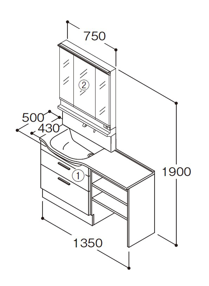 TOTO オクターブスリム 間口1350mm プラン LDSFM135 洗面化粧台 セット