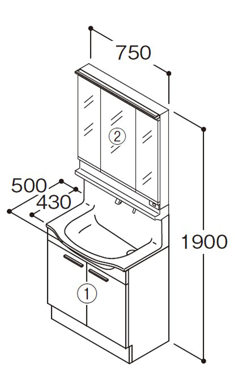 TOTO オクターブスリム 間口750mm プラン LDSFM075 洗面化粧台 セット