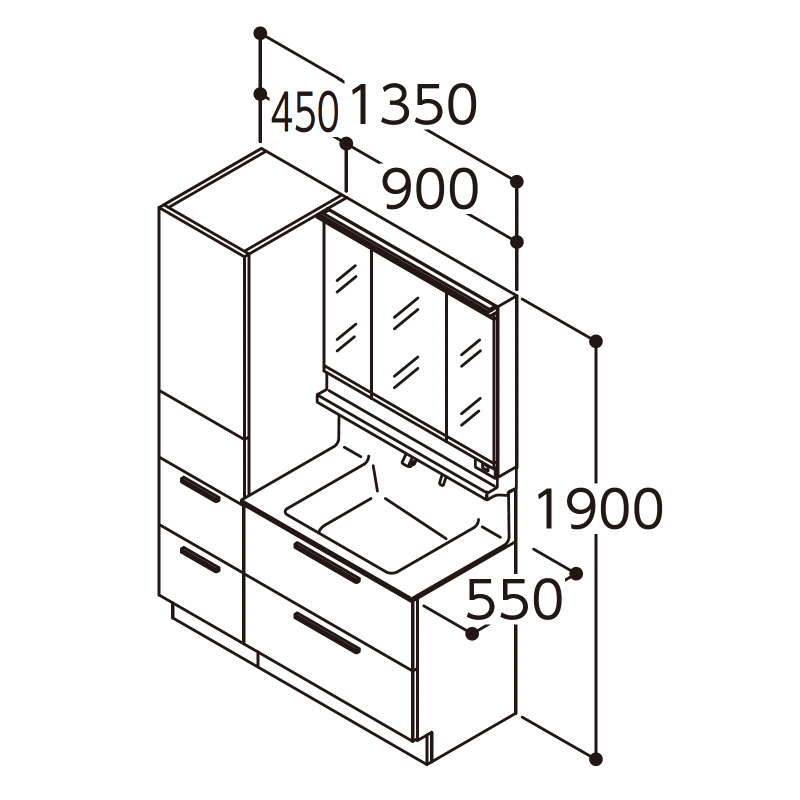 TOTO オクターブ 間口1350mm プラン LDSFB090 洗面化粧台 セット