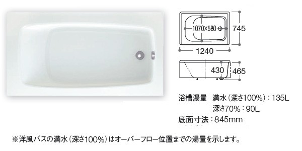 TOTO 洋風バス (ポリバス) 1200サイズ 一方全エプロン P50F R/L