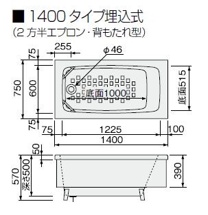 クリナップ ステンレス浴槽 NEW インテリアバス 1400タイプ 埋込式 2方