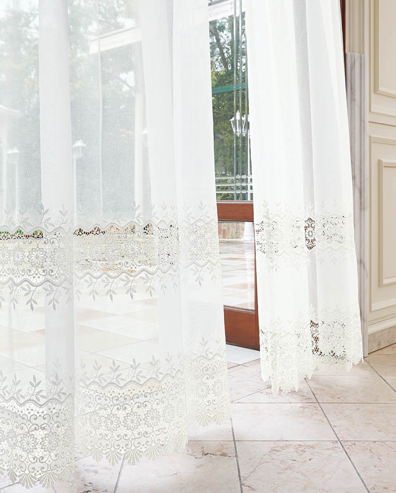 オーダーカーテン アスワン オーダーエンブロイダリー（刺繍）レースカーテン C1364